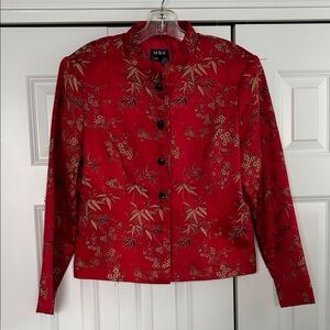 MSK Women's Red and Gold Silk Asian Jacket. L